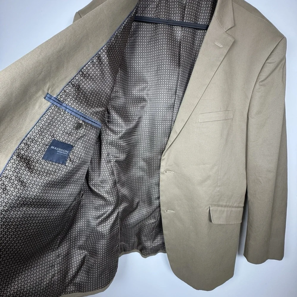 Madison Modern Fit Men's Sport‎ Coat Blazer 46/48 XL Beige Cotton Preppy